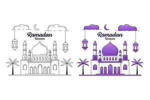 Ramadan kareem vector design illustration monoline or line art style