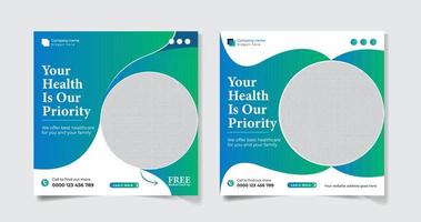 Medical Healthcare Social Media Post Template bundle vector