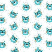 cute pattern of cat with glasses. Cute background in vector