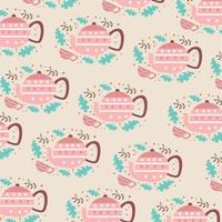 Cute and unique teapot and glass pattern. Ideal for children's or baby's textiles, fabrics, bedding, t-shirt prints. vector