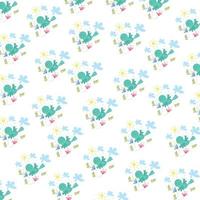 springtime day cute border pattern with flower, clouds and cute love birds vector