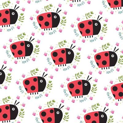 Vector illustration of ladybug decorated with green leaves and floral background design for template