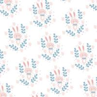 pink bunny pattern. background with floral elements vector
