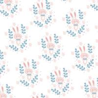 pink bunny pattern. background with floral elements vector