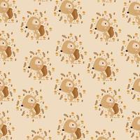 Cute pattern with squirrel, mushrooms and trees. Hand drawn vector illustration