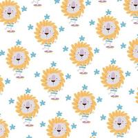 Lion and stars, hand drawn background. Colorful vector pattern with cute wild animals. Decorative cute wallpaper, great for printing. Overlapping background vector