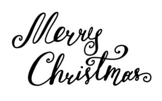 Vector black Merry Christmas lettering on white background. Hand drawn illustration