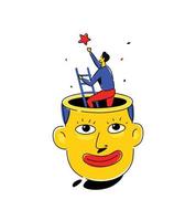 Illustration of a man's head. Vector. Friendly face with a dream. Cartoon flat style. The character gets a star from the sky. Brand company. Dreams come true. Stars are lit. The whole thing icon. vector
