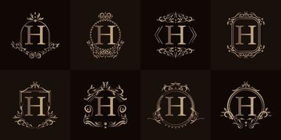 Logo initial H with luxury ornament or flower frame, set collection.ent or flower frame, set collection. vector