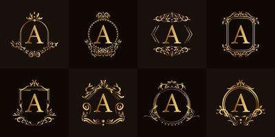 Logo initial A with luxury ornament or flower frame, set collection. vector