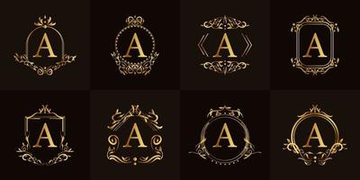 Logo initial A with luxury ornament or flower frame, set collection. vector