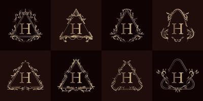 Logo initial H with luxury ornament or flower frame, set collection. vector