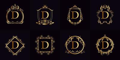 Logo initial D with luxury ornament or flower frame, set collection. vector
