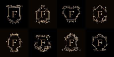 colección de logotipo inicial f con adorno de lujo o marco de flores vector