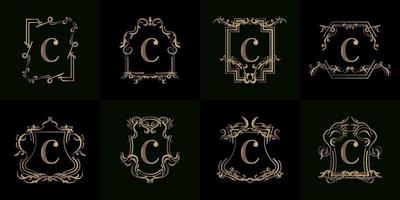 Collection of Logo initial C with luxury ornament or flower frame vector