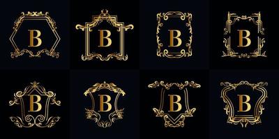 colección de logo inicial b con adorno de lujo o marco de flores vector