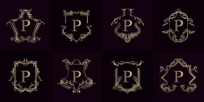 Collection of Logo initial P with luxury ornament or flower frame vector