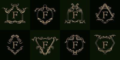 colección de logotipo inicial f con adorno de lujo o marco de flores vector