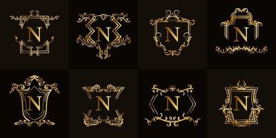 colección de logo inicial n con adorno de lujo o marco de flores vector