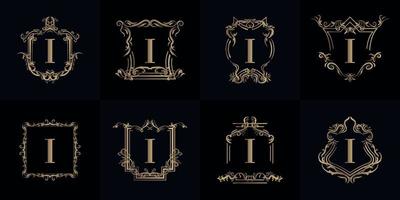 Collection of Logo initial I with luxury ornament or flower frame vector