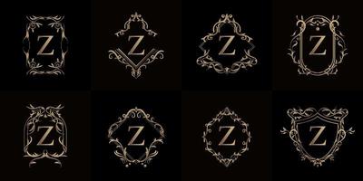 colección de logo inicial z con adorno de lujo o marco de flores vector