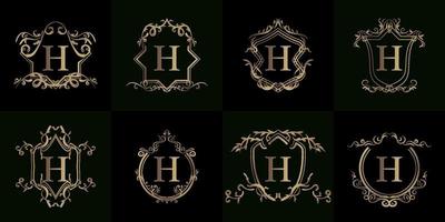 Collection of Logo initial H with luxury ornament or flower frame vector