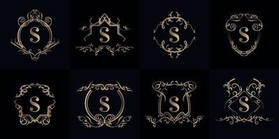 Set of Logo initial S with luxury ornament or flower frame vector