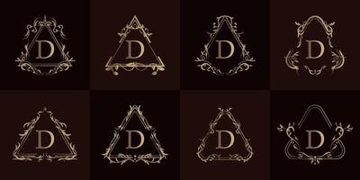 logotipo inicial d con adorno de lujo o marco de flores, colección de juegos. vector