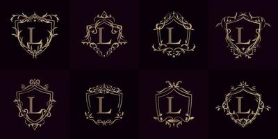 colección de logo inicial l con adorno de lujo o marco de flores vector