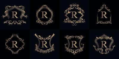 colección de logo inicial r con adorno de lujo o marco de flores vector