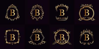 Logo initial B with luxury ornament or flower frame, set collection. vector