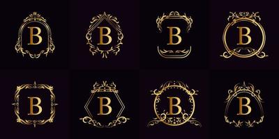 Logo initial B with luxury ornament or flower frame, set collection. vector