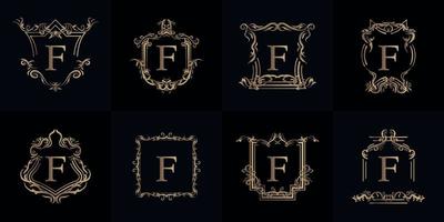 colección de logotipo inicial f con adorno de lujo o marco de flores vector