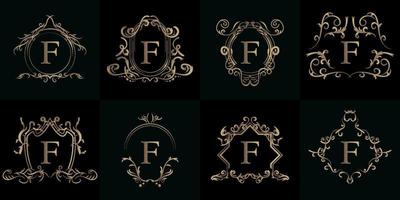 colección de logotipo inicial f con adorno de lujo o marco de flores vector