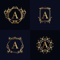 Letter A luxury ornament or floral frame logo template set collection. vector