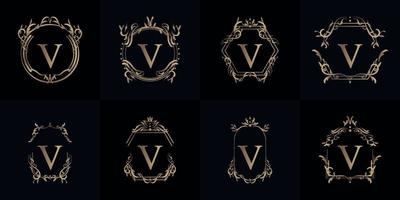 Collection of Logo initial V with luxury ornament or flower frame vector