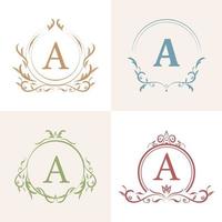 Luxury ornament frame initial A logo set collection. Minimalist, creative, simple, elegant and modern logo template design. vector