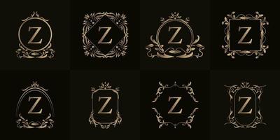 Logo initial Z with luxury ornament or flower frame, set collection. vector