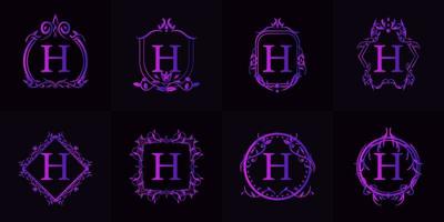 Logo initial H with luxury ornament or flower frame, set collection. vector