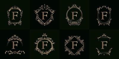 colección de logotipo inicial f con adorno de lujo o marco de flores vector