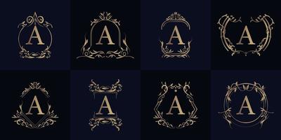 Luxury ornament frame initial A logo set collection. vector