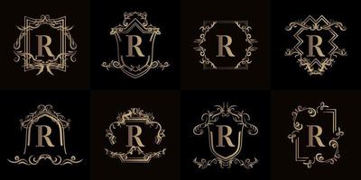 colección de logo inicial r con adorno de lujo o marco de flores vector