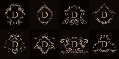 Collection of Logo initial D with luxury ornament or flower frame vector