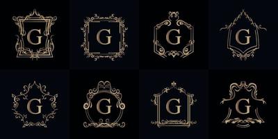 colección de logo inicial g con adorno de lujo o marco de flores vector