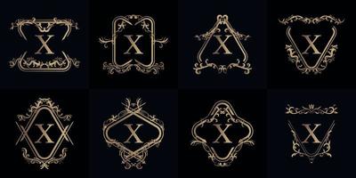 Collection of Logo initial X with luxury ornament or flower frame vector