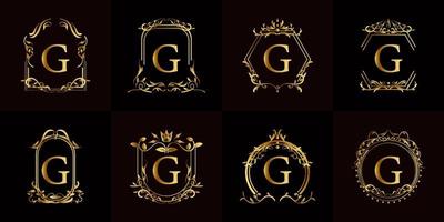 Logo initial G with luxury ornament or flower frame, set collection. vector