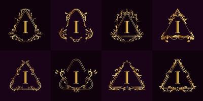Collection of Logo initial I with luxury ornament or flower frame vector
