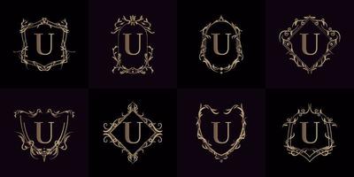 colección de logo inicial u con adorno de lujo o marco de flores vector