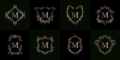 Collection of Logo initial M with luxury ornament or flower frame vector