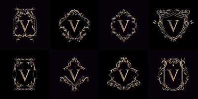 Collection of Logo initial V with luxury ornament or flower frame vector